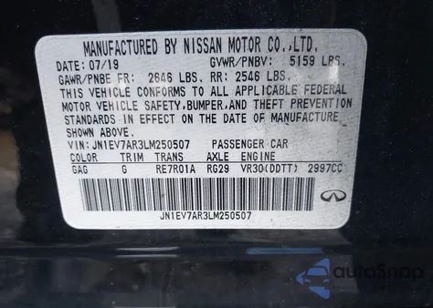 2020 Infiniti Q50 Sport Awd из США, поврежденный, VIN JN1EV7AR3LM250507